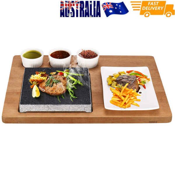 Black Rock Grill Steak Stone Set Hot Stone Cooking Steak Stone w/Ceramic Dishes