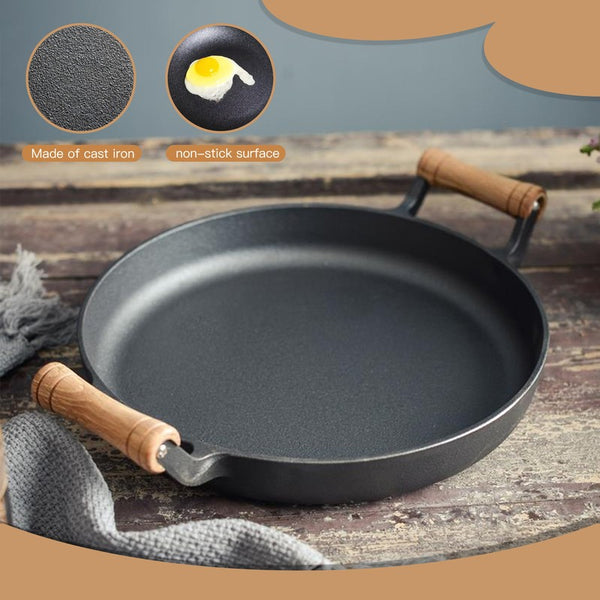 Non-Stick 32cm Cast Iron Frying Griddle Pan Non-Stick Steak Grill Frying Skillet