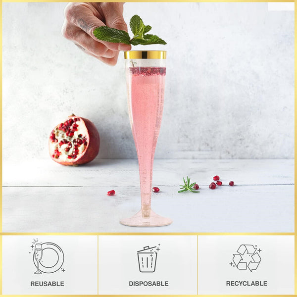 50/100X Disposable Champagne Flutes Plastic Wine Glasses Wedding Party BPA Free