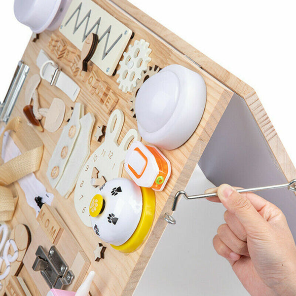 Montessori Unlock Toy Baby Double Sided Busy Board Wooden Sensory Toys Learning
