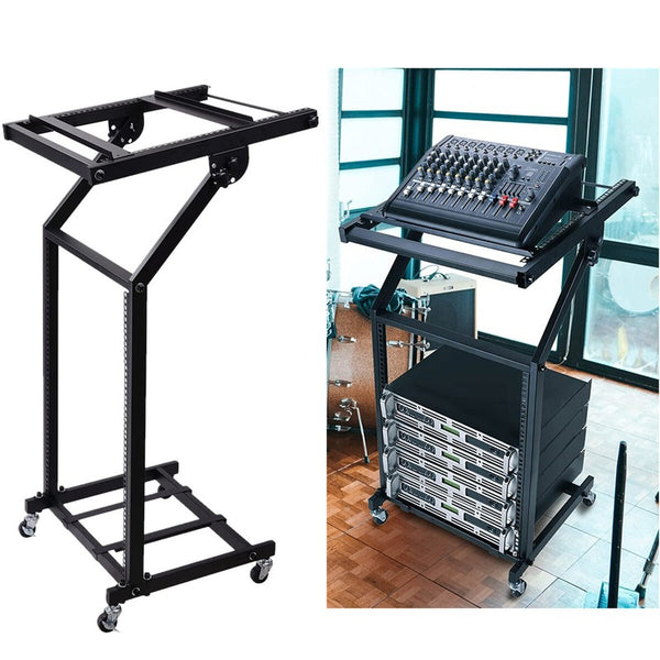 12U Adjustable Audio Rack Mount Studio Equipment Rolling Mixer Stand Stage Cart