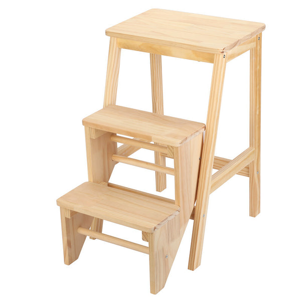 3-Step Folding Wooden Step Stool Portable Kids Adults Stool Ladder Home Stool
