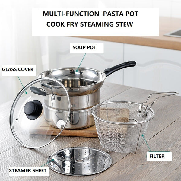 Pasta Noodle Cooking Pot Stainless Steel Fryer Steamer Pot Chip Frying Basket