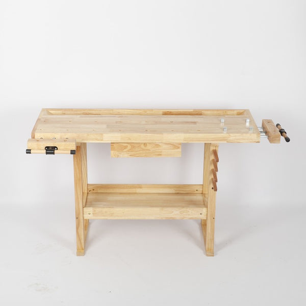 Heavy Duty Wood Workbench with Adjustable Handle & Storage for Garage Workshop