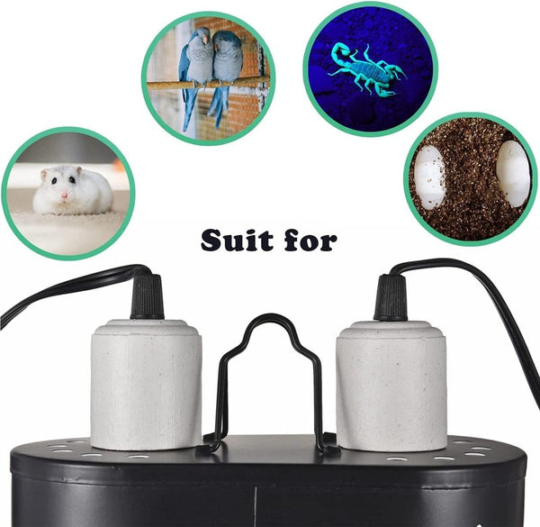 Reptile Lamp Double Dome UVB Light Head For Turtle Lizard with Separate Switches