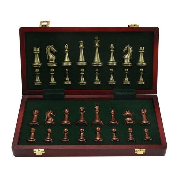 Upscale Metal Chess Set Foldable Wooden Chess Board Zinc Alloy Chess Pieces