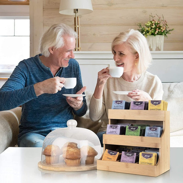 3 Layers Bamboo Tea Bag Caddy Box Storage 3 Layer Bamboo Tea Bag Organizer Boxes