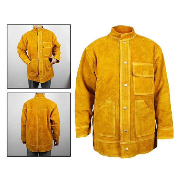 Heat Flame-Resistant Heavy Duty Leather Welding Jacket Cowhide Weld Coat Large