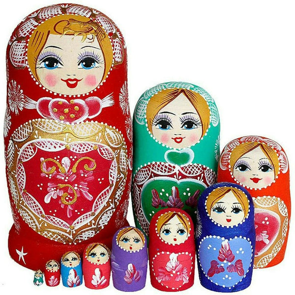 10pcs Russian Nesting Dolls Stacking Wooden Matryoshka Dolls Home Decor Gifts AU