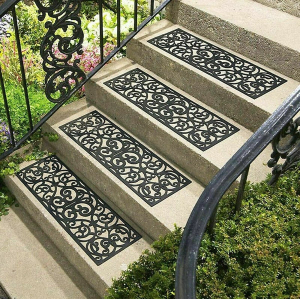 5pcs Rubber Stair Treads Stair Traction Tread Mats, Outdoor Non-Slip Step Mats