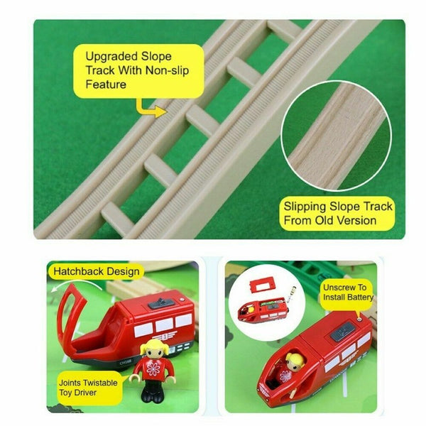 80 Pcs Electric Train Set -Wooden Track & Crane & Trains Toys Set Kids DIY Toy
