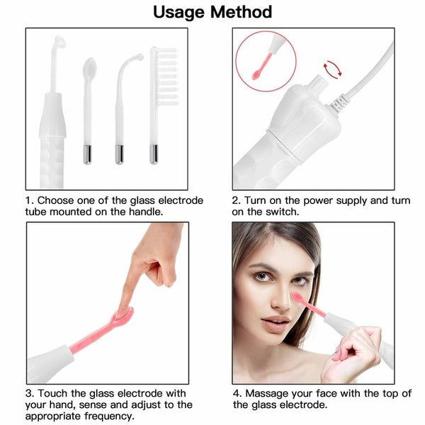 4 In 1 High Frequency Electrode Wand Electrotherapy Glass Tube Beauty Device