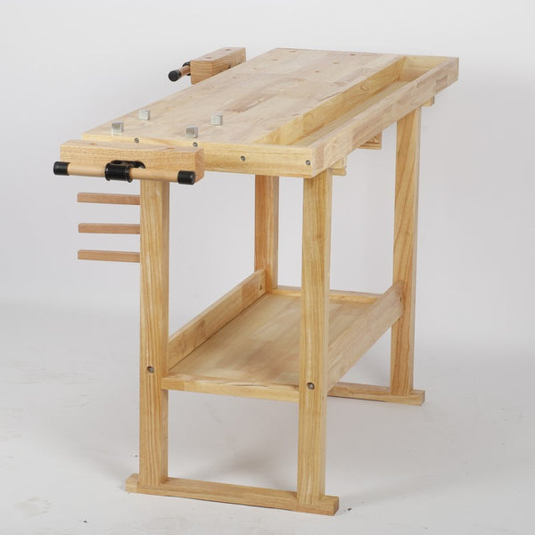 Heavy Duty Wood Workbench with Adjustable Handle & Storage for Garage Workshop