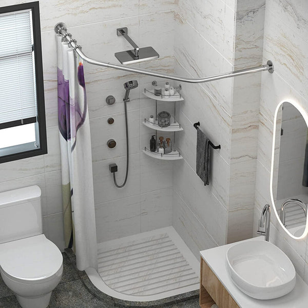 Stretchable Bathroom Corner Shower Curtain Rod Diamond Shaped Stainless Steel AU