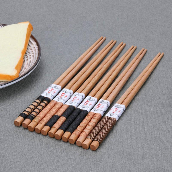 6 Pairs Natural Wood Chopsticks Handmade Chestnut Chopsticks Set Tableware Gift