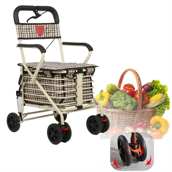 Shopping Trolley on Wheels Portable Folding Elderly Shopping Cart Walking Aid