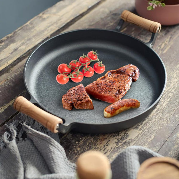 Non-Stick 32cm Cast Iron Frying Griddle Pan Non-Stick Steak Grill Frying Skillet