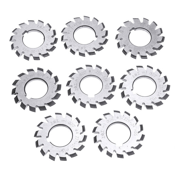 8Pcs Gear Milling Cutters with 20° Pressure Angle for Metric Module M1-M8 Gears