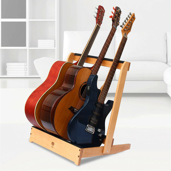 3/4 Guitar Rack Holder Stand Wooden Folding Acoustic Bass Display Storage Rack