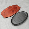 12" Cast Iron Steak Plate Sizzling Serving Platter Pan Sizzler Plate & Wood Base