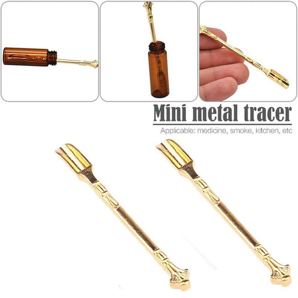 2X Gold Snuff Spoon Micro Spoon Spatula Spoon Stainless Steel Scoop ANTIQUE