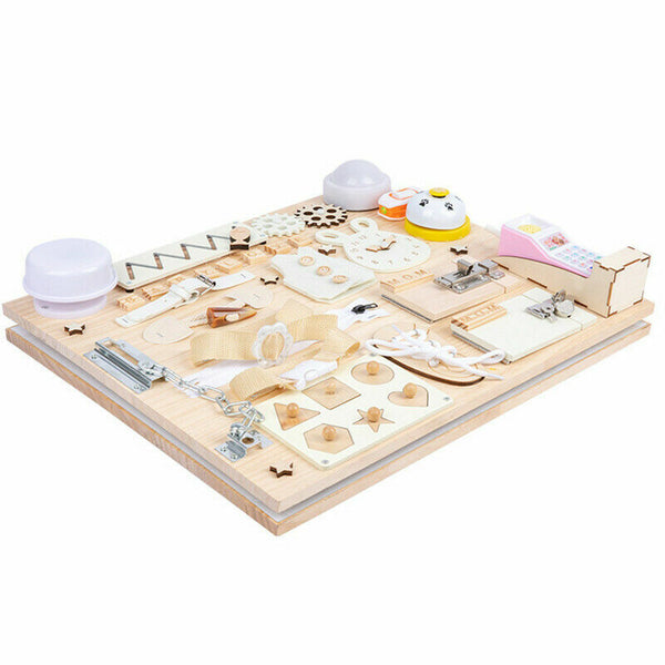 Montessori Unlock Toy Baby Double Sided Busy Board Wooden Sensory Toys Learning