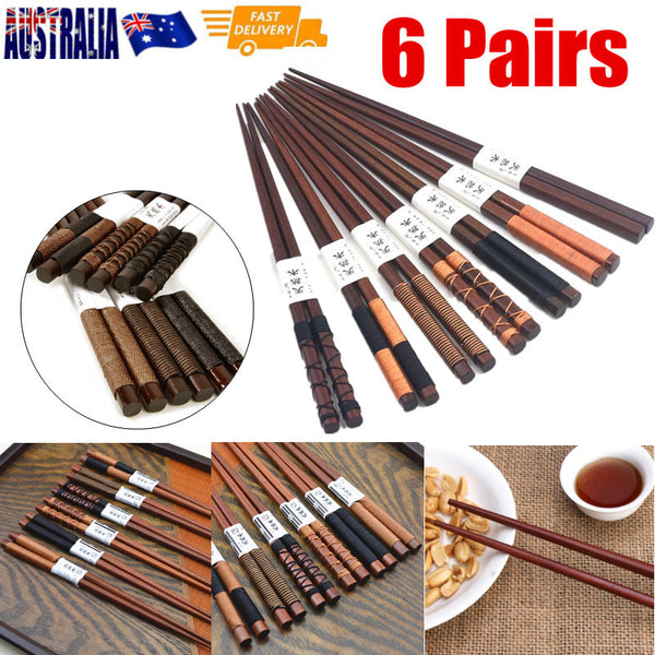 6 Pairs Natural Wood Chopsticks Handmade Chestnut Chopsticks Set Tableware Gift