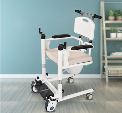 4in1 Elderly Transfer Chair Hand-cranked Height-Adjustable Patient Toilet Chair
