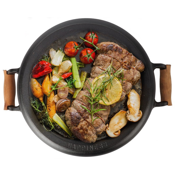 Non-Stick 32cm Cast Iron Frying Griddle Pan Non-Stick Steak Grill Frying Skillet