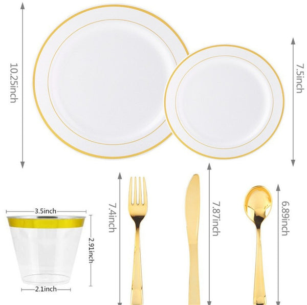 350pc Dinner Plates Reusable Party Plates Silverware For 50 Guests Wedding Party