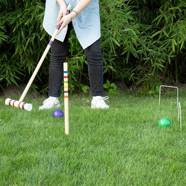 Classic Croquet Set Up to 6 Players Six Colour Coded Mallets Handles and Balls
