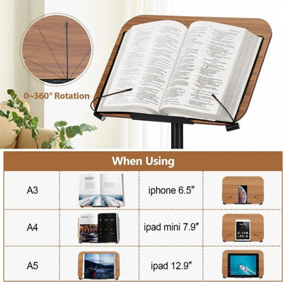 2-in-1 Floor Book&Laptop Lectern Stand Adjustable Angle Wooden Reading Holder