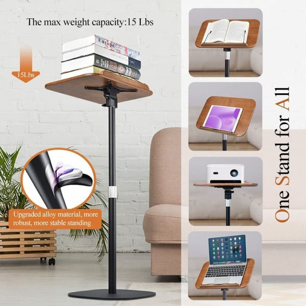 2-in-1 Floor Book&Laptop Lectern Stand Adjustable Angle Wooden Reading Holder
