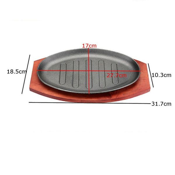 12" Cast Iron Steak Serving Plate Sizzling Teppanyaki Hot Gratin Dish BBQ Grill