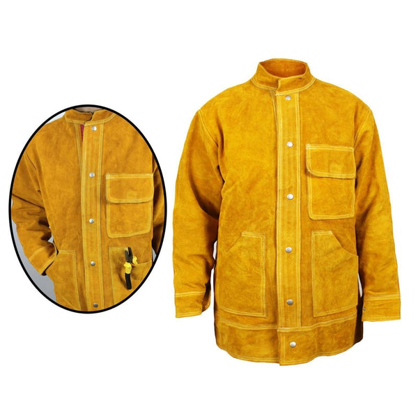 Heat Flame-Resistant Heavy Duty Leather Welding Jacket Cowhide Weld Coat Large