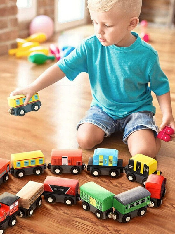 Christmas Train Toy 12Pcs Magnetic Wooden Train Set Train Xmas Gift with Box