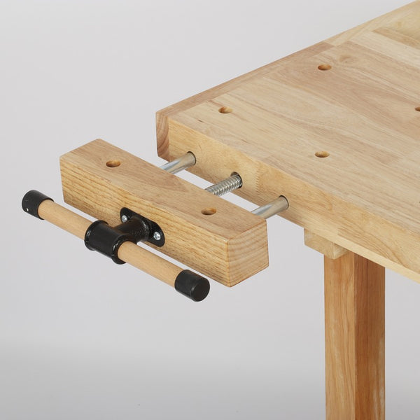 Heavy Duty Wood Workbench with Adjustable Handle & Storage for Garage Workshop