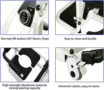 Transfer Lift Chair for Elderly Height Adjustable Electric Wheelchair 180° Split