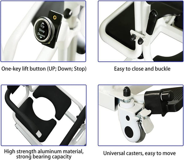 Transfer Lift Chair for Elderly Height Adjustable Electric Wheelchair 180° Split