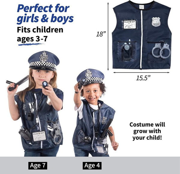 Police Cosplay Uniform Shirt Hat Whistle Costume Suit Birthday Gift For Kids AU
