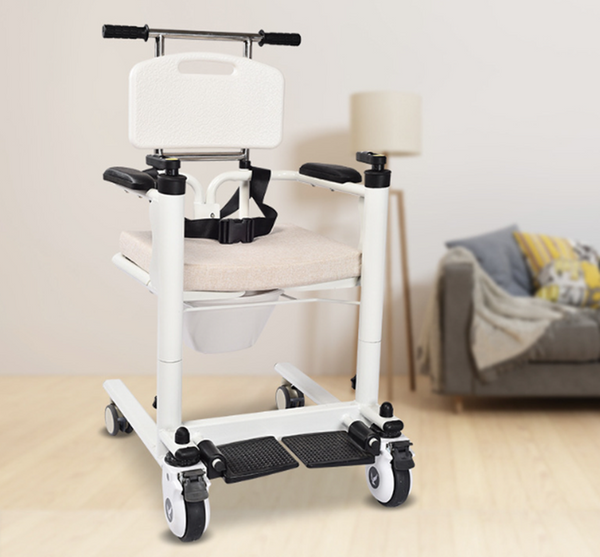 4in1 Elderly Transfer Chair Hand-cranked Height-Adjustable Patient Toilet Chair
