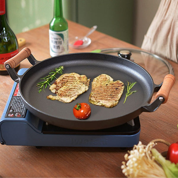 Non-Stick 32cm Cast Iron Frying Griddle Pan Non-Stick Steak Grill Frying Skillet