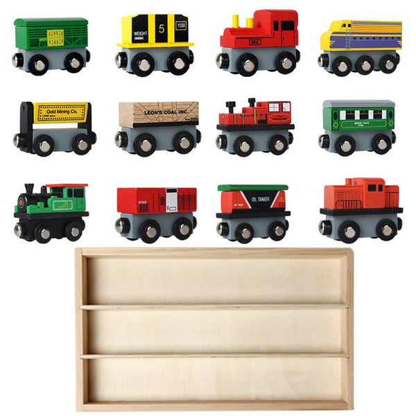 Christmas Train Toy 12Pcs Magnetic Wooden Train Set Train Xmas Gift with Box