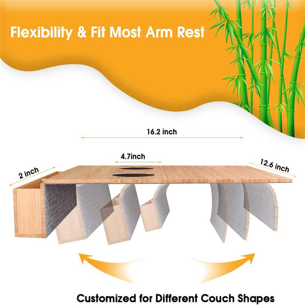 Flexible Bamboo Sofa Arm Chair Tray Table Organiser Snack Serving Tray Arm Rest