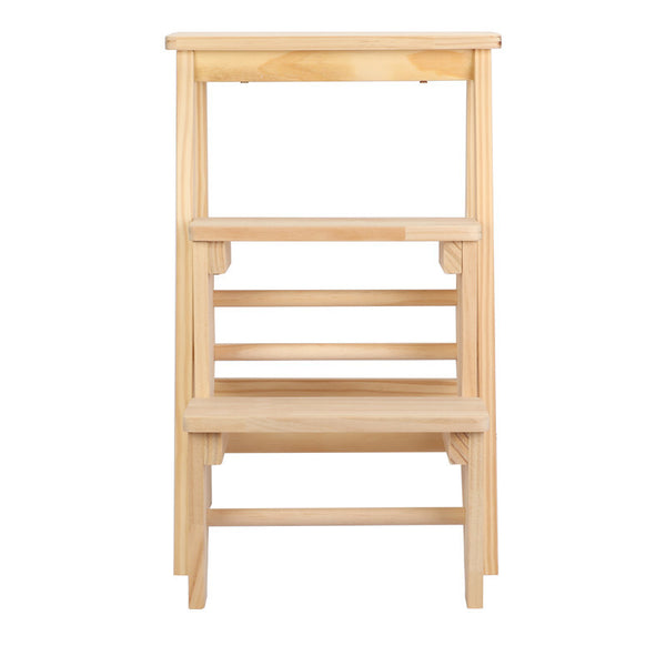 3-Step Folding Wooden Step Stool Portable Kids Adults Stool Ladder Home Stool