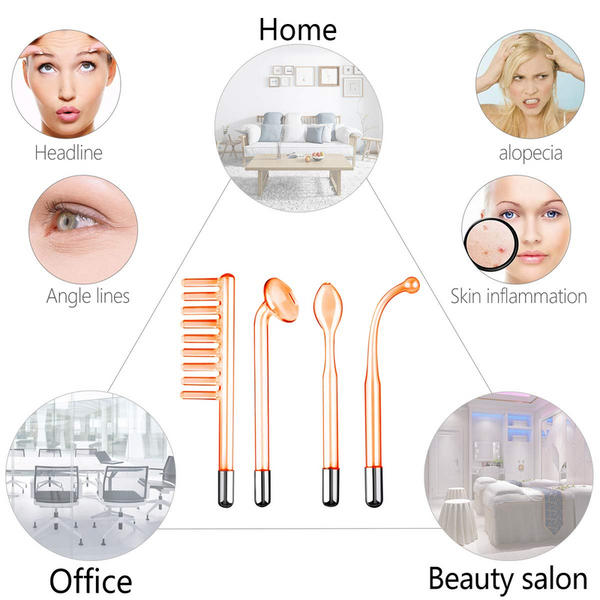 4 In 1 High Frequency Electrode Wand Electrotherapy Glass Tube Beauty Device