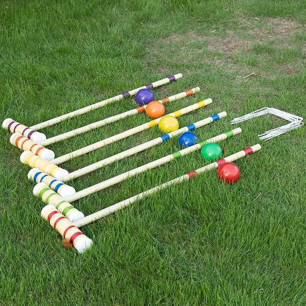 Classic Croquet Set Up to 6 Players Six Colour Coded Mallets Handles and Balls