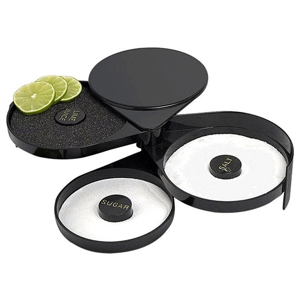 Portable Margarita Salt Rimmer Set with Separate Tier for Lime Juice Salt Sugar