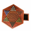 Wooden Chinese Table Board Game Checkers w/ Storage Drawers & Glass Marbles Gift