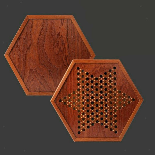 Wooden Chinese Table Board Game Checkers w/ Storage Drawers & Glass Marbles Gift